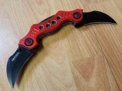 Dual Blade Red And Black Hawkbill Karambit Pocket Knife - 3645rd