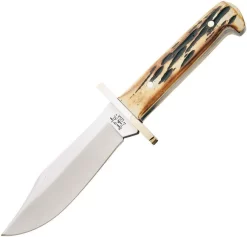 Bear & Son Baby Stainless Fixed Satin Clip Pt Blade Stag Bone Bowie Knife 50012