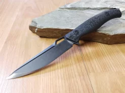 WE KNIFE 8" Fixed Black Carbon Fiber Hunting Knife Plain S35VN With Kydex Sheath - 607a