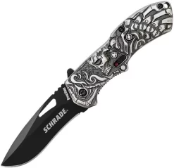 SCHRADE Gray Boneyard Skull Assist Open Black Drop Pt Folding Pocket Knife A16B