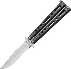 Bear & Son 9" Black And Silver Handle Butterfly Folding Knife - Flipping - 117s