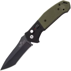 Bear & Son Automatic Bold Action V Knife Button Lock Black & Green G10 14C28N Sandvik AC550B4B