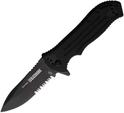 Blackhawk Point Man Linerlock A/O Black G10 Folding D2 Serrated Knife 15PM211BK