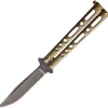 Benchmark Balisong Butterfly Gold Powder Coated Stonewash Knife 025