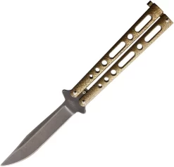 Benchmark Balisong Butterfly Gold Powder Coated Stonewash Knife 025