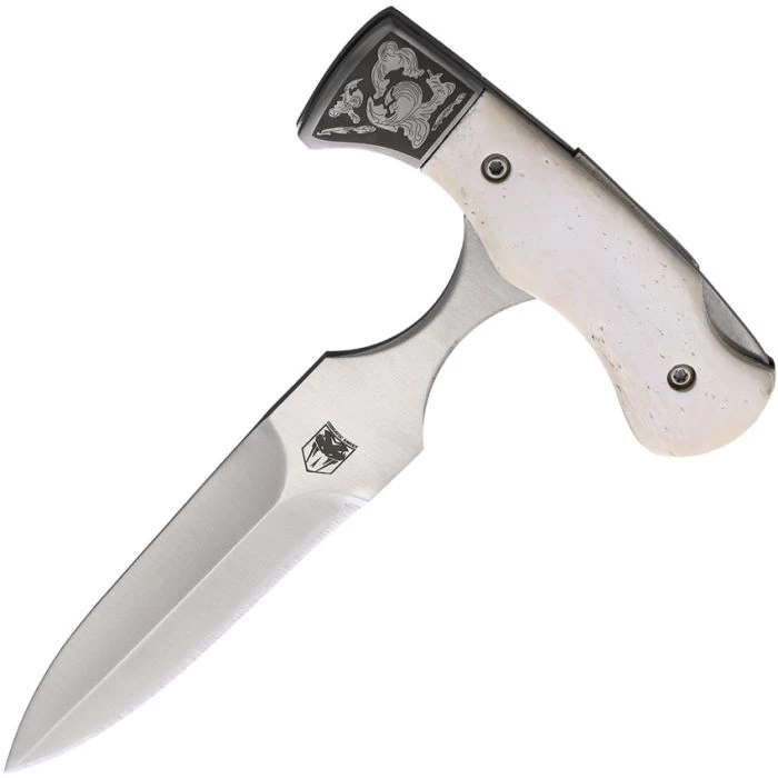 Cobratec Knives White Bone Folding 440C Stainless Push Dagger Knife W/ Sheath TFWPD - Image 2