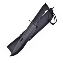 Frost Cutlery 13" Protector Bowie Black Finger Grooved Bowie + Sheath 002