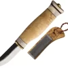 Kellam Tundra Whittler Curly Birch & Reindeer Antler Fixed Blade Knife W/ Sharpener + Leather Sheath Kt23h