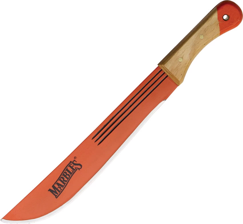 Marbles 20.25" Scout Machete W/ Carbon Steel Orange Fixed Natural Wood Handle 12714