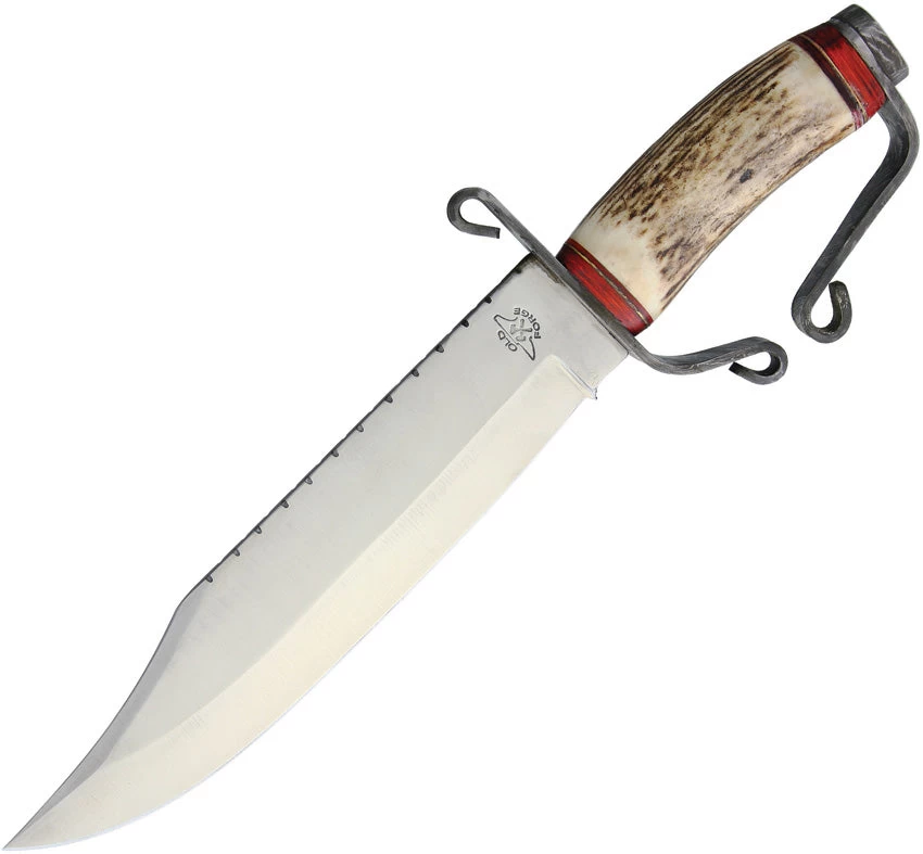 Old Forge Civil War Bowie Stag Bone Fixed Blade Knife W/ Belt Sheath 039