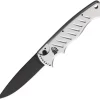 Piranha Knives Automatic P-1 Tactical Pocket Knife Button Lock Silver Aluminum 154CM Blade CP1ST