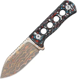 QSP Knife Canary Nebula Carbon Fiber Copper Damascus Fixed Blade Neck Knife 141H