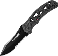 Schrade Shizzle M.A.G.I.C. Black A/O Assisted Open AUS-8 Serrated Folding Knife A11bs