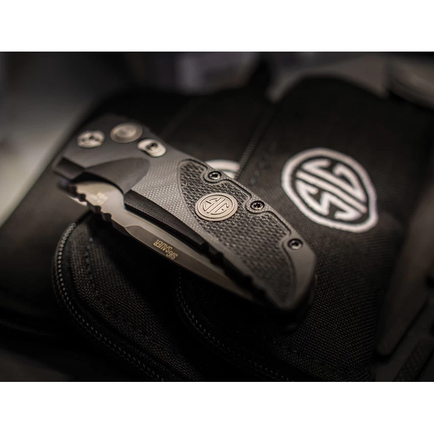 Sig Automatic EX-A01 Knife Button Lock Black G10 154CM Stainless Drop Point Blade 36132 - Image 2