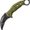Tac Force Linerlock A/O Green Aluminum Handle Black Karambit Folding Knife 985GN