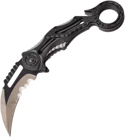 Tac Force Linerlock A/O Blk & Gray Aluminum Handle Karambit Folding Knife 990GY