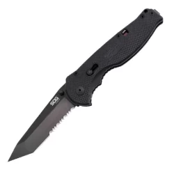SOG Flash II Piston Lock A/O Serrated Stainless Black Folding Knife TFSAT98CP