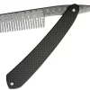 Bastion EDC Straight Damascus Steel Razor Comb W/ Black Carbon Fiber Handle TN07