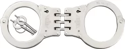 Uzi Hinged Handcuffs Silver Steel Double Lock Triple Hinged HCHS