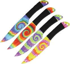 Wild Boar Tie Dye Stainless 4pc Fixed Blade Throwing Knives Set W/ Sheath 1023