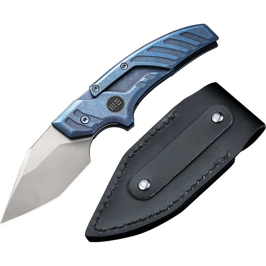 We Knife Typhoeus Folding Push Dagger Knife Blue Titanium CPM-20CV W/ Sheath 21036B3 - Image 4