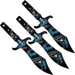 Toro Knives Tesoro Blue Water Dragon Black Stainless 3pc Throwing Knives Set 072
