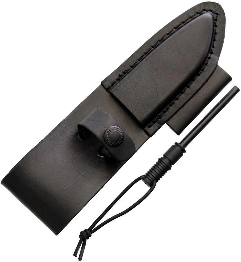 Schrade Black Leather Fixed Blade Fits Most 3-4" Knives Sheath W/ Ferro Rod LS56