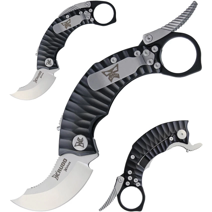 Krudo SNAG X Framelock Black Aluminum Karambit Finger Ring Folding Knife 344 - Image 2